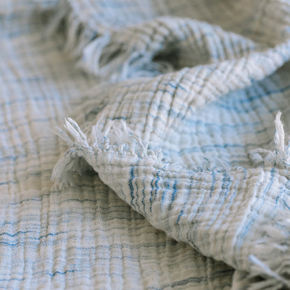 Blue Dappled Muslin Throw