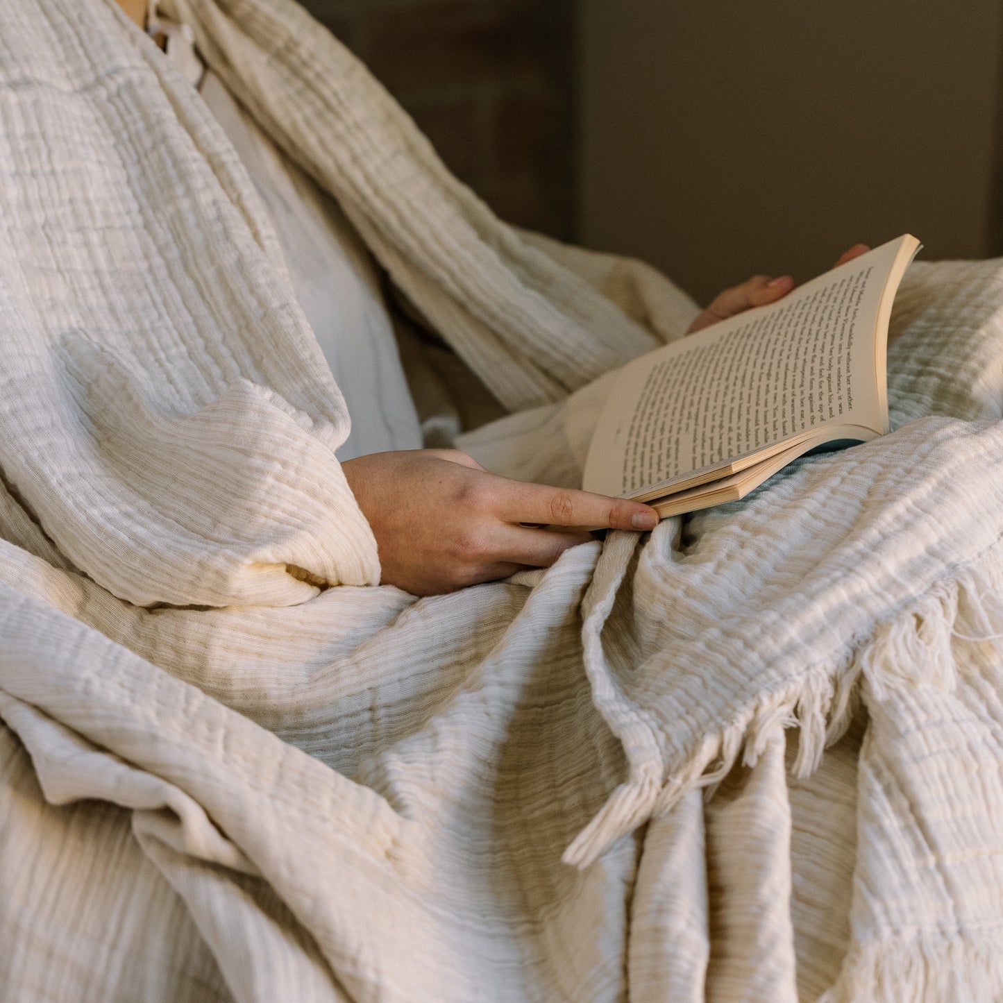 Patterned Beige Muslin Blanket